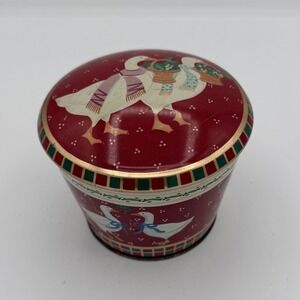 Vintage Christmas Tin Box Red Geese Scarves Baskets Decorative Storage Container